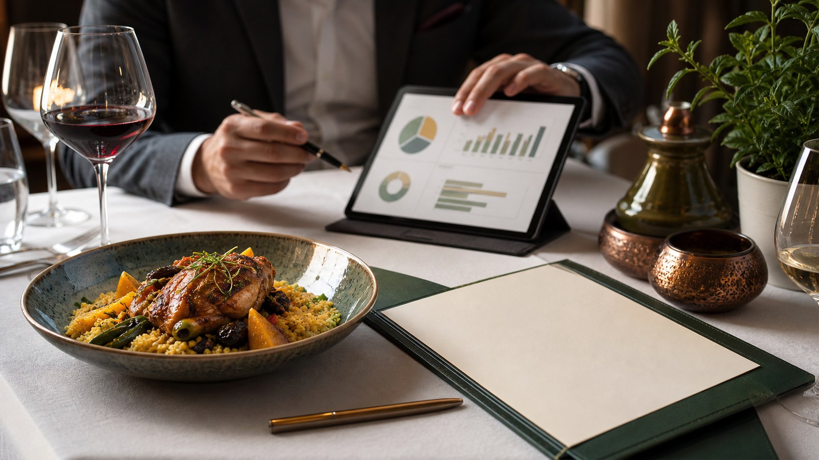 Menu and revenue review on a tablet